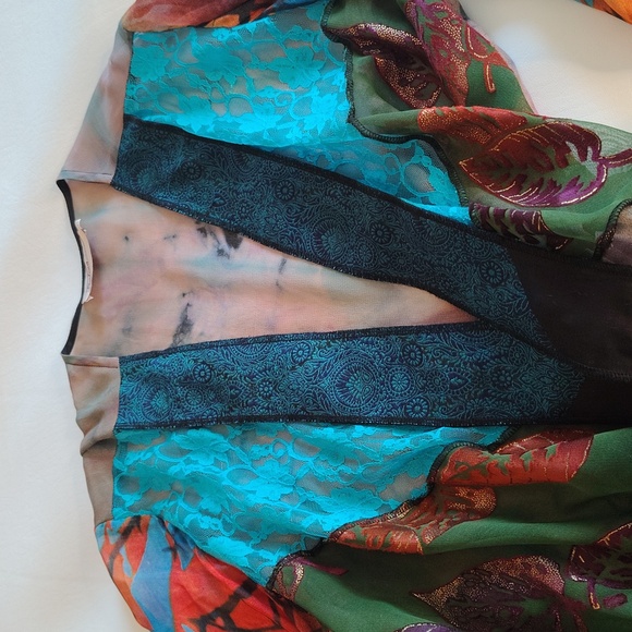 Sterling Styles Multicolor Silk Kimono Duster Patchwork XL 3/4 Sleeve Colorful - Picture 11 of 14